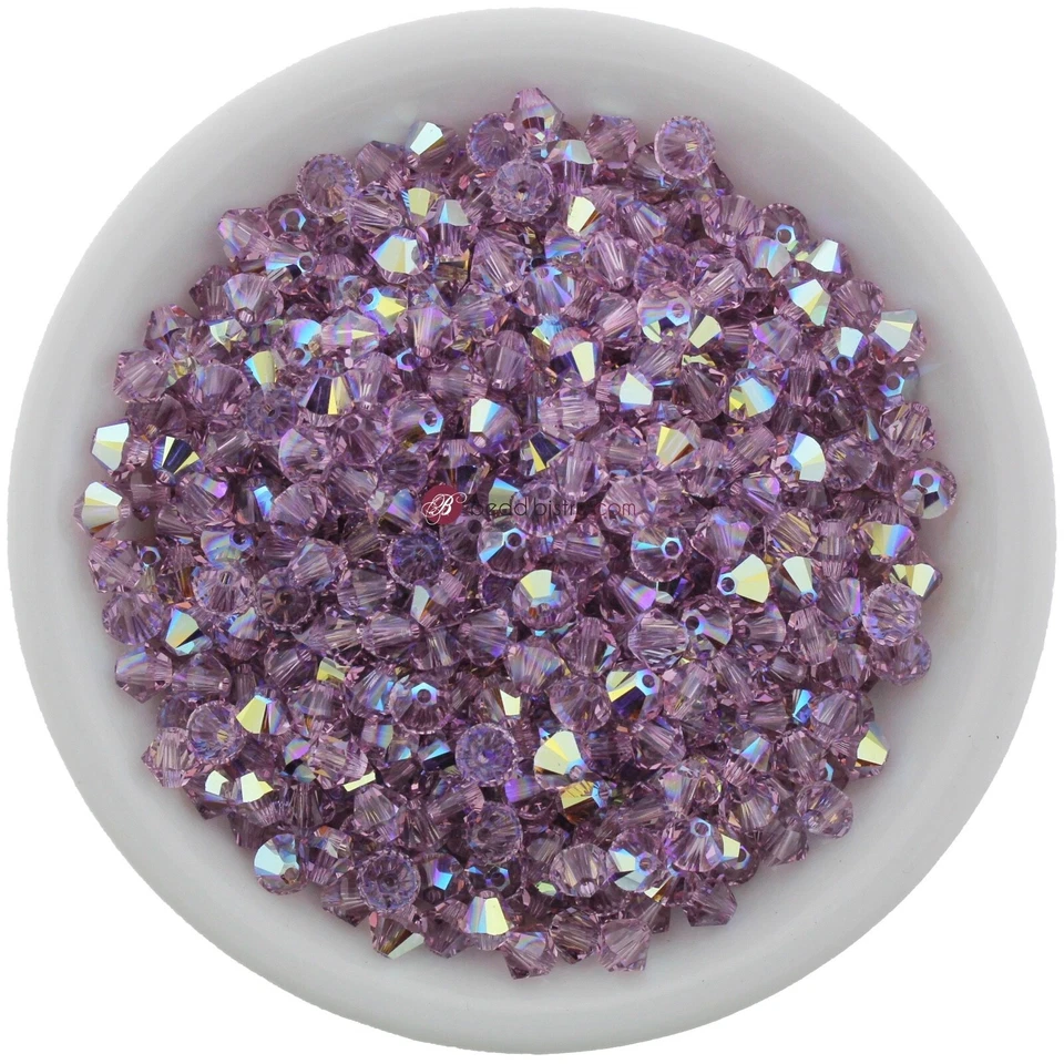Preciosa Bicones Light Amethyst AB 3mm, 4mm, 6mm Crystal Bicones - Image 1 of 1