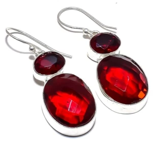 Mosambik Granat Edelstein Handarbeit 925 Sterling Silber Schmuck Ohrringe 1,80" - Bild 1 von 8