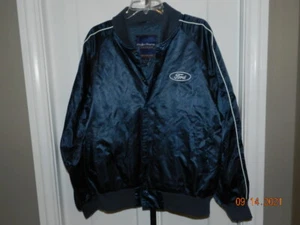 Vintage Ford Motor Company Classics Travelers Logo Satin Snap Blue Bomber Jacket M - Bild 1 von 4