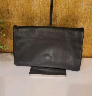 Ann Taylor黑色皮革折叠钱包手拿包  — 第 1/4 张图片