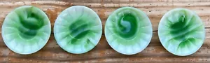 Akro Agate Green & White Marbleized Slag Glass Large Interior Panel Saucers - Picture 1 of 2
