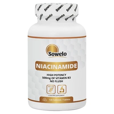 Niacinamide (Vitamin B3) 500mg Tablets – No Flush, High Potency – Sowelo - Image 1 of 4