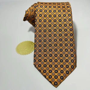 Daniel Cremieux orangefarbene weiche Seidenkrawatte mit blau-weißen Akzenten 61,5 x 3,25 Zoll neu ohne Etikett - Bild 1 von 12