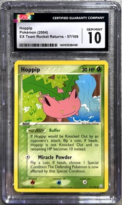 Pokémon Card Hoppip CGC 10 Gem Mint, EX Team Rocket Returns 57/109, 2004 (1) - Image 1 of 4