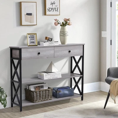 Wooden Console Table 2 Drawer Shelf Hallway Storage Side Desk Entryway Furniture - Image 1 of 4