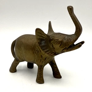 Statuina elefante in ottone tronco buona fortuna statuina animale vintage - Foto 1 di 13