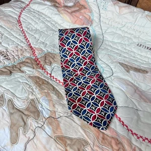 Vintage Men's Retro Givenchy Red Blue Geometric Floral Silk Designer Neck Tie - Picture 1 of 5