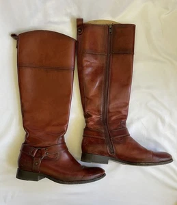 FRYE Women's Boots 9B Brown Chestnut Zip Leather Melissa Harness - Picture 1 of 12
