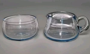 Set Zuccheriera Vetro Blu Soffiato A Mano Manico Applicato Piccolo Non Marcato MCM - Foto 1 di 11