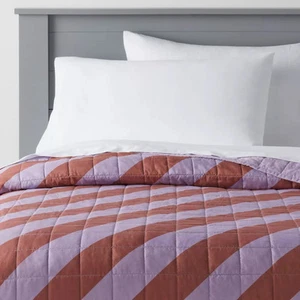 Full/Queen Striped Kids' Quilt Purple/Brown - Pillowfort - Picture 1 of 4