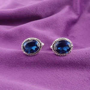 925 Sterling Silver London Blue Topaz Stone Grooms Gift Modern Cufflinks Jewelry - Picture 1 of 6