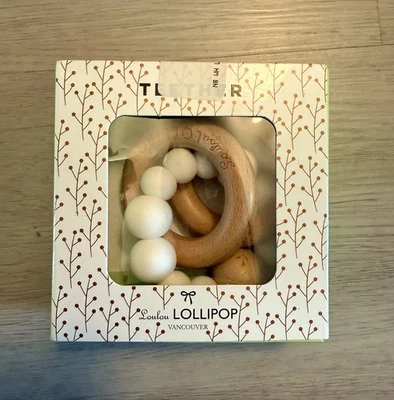 Loulou Lollipop Wood Silicone Baby Girl Teether Teething Ring White NEW - Image 1 of 4