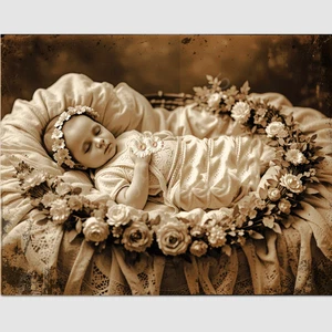 Photo Post Mortem Baby Child Funeral Flowers Victorian 4 by 6 Photograph - Picture 1 of 1