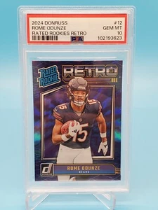 2024 Donruss Rated Rookie Rome Odunze #12 Blue Retro RC PSA 10 Bears - Picture 1 of 2