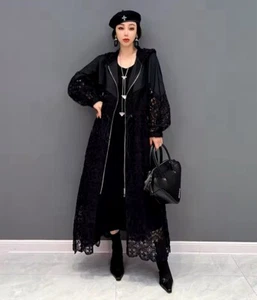 Chaqueta Negra Arty Floaty Rock Chic Street Swag Plumero Largo Encaje Transparente 14 16 - Imagen 1 de 24