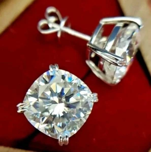 10 Ct Treated Certified Off White Diamond Solitaire Stud Earrings, 925 Silver - Picture 1 of 6