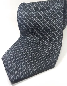 NAUTICA 100% Silk Tie Men's Black Gray Silver White Plaid Necktie NEW - Picture 1 of 3