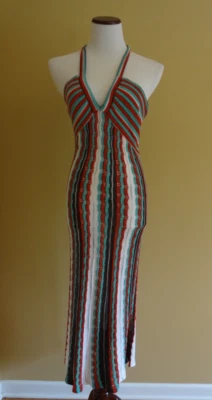 Maxi Vestido Missoni Signature Zig Zag Metálico Crochet Tejido Cuello Halter en Talla 10 Foto 1 de 4