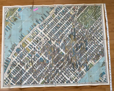 RARE Vintage Original 1963 Pictorial Map of New York City by Hermann Bollman - Image 1 of 4