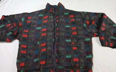 HER ACTIVE APPAREL Vintage 80s90s Silk Windbreaker Bomber Jacket XL Plaid Print  - Image 1 of 4