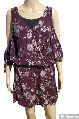 Macacão Aeropostale Romper L Borgonha Floral Ombro Frio Raiom Decote V Blusa - Imagem 1 de 4
