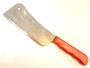 Vintage Briddell Of Crisfield USA Meat Cleaver Butchers Knife Red Handle 12" - Picture 1 of 4