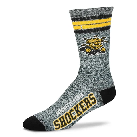 Wichita State Shockers NCAA FBF Got Marbled Gray 4-Stripe Deuce Crew Socks Large Cover