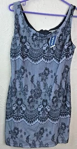 One clothing black white bodycon tank Dress Medium Juniors sheath lace overlay - Picture 1 of 3