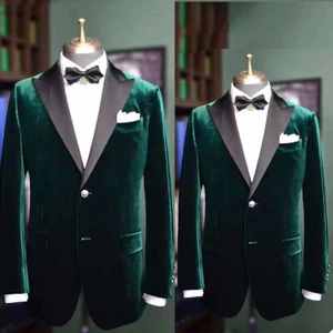Velvet Dinner Suit Jacket Notch Lapel Two Button Tuxedo Slim Fit Party Blazer - Picture 1 of 9