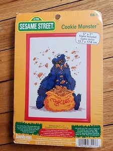 Vintage NIP Sesame Street Cookie Monster Janlynn Cross Stitch Kit 5" X 7" 1997 - Picture 1 of 2