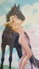 Vintage 1936 Art Deco Pin-Up Print - Blonde Headed Lady / Woman & Horse  -Framed