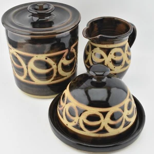 VTG Peter Turner Coggeshall Studio Pottery Cheese Dome, Jar & Jug Matched Set - Picture 1 of 23