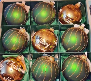 KREBS-GLAS Lauscha" Exclusive 9 tlg. Weihnachtsbaumkugeln 8 Ø cm Grün-Gold - Bild 1 von 1