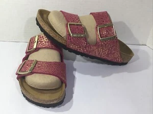 Birkenstock Womens Size 7 EU 38 Narrow Arizona Python Fuchsia Slides Y23-197 - Picture 1 of 10