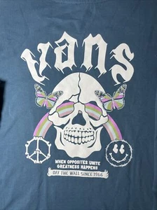 Vans Girls Small Long Sleeve T-Shirt Blue Rainbow Skull NWT OEM - Picture 1 of 7