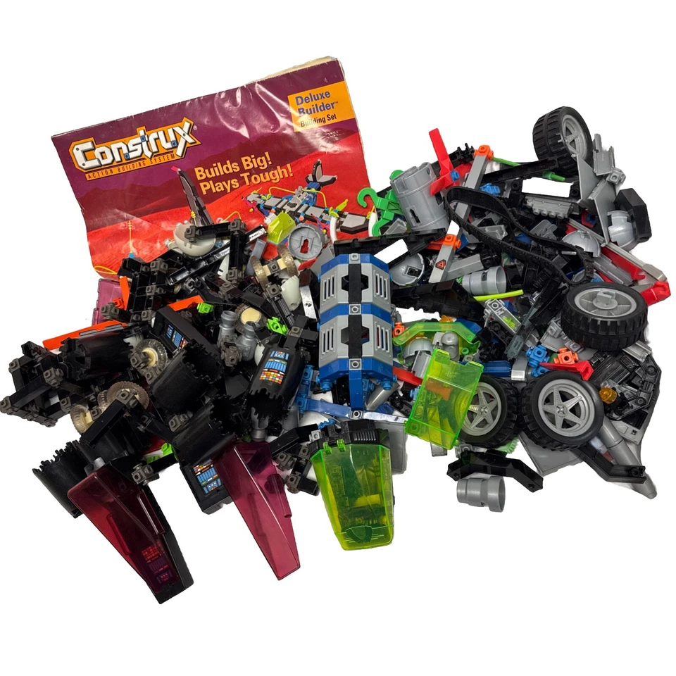 Lote Vintage Casi 5 Lbs. Fisher Price Construx años 80 piezas ruedas espacio Foto 1 de 4