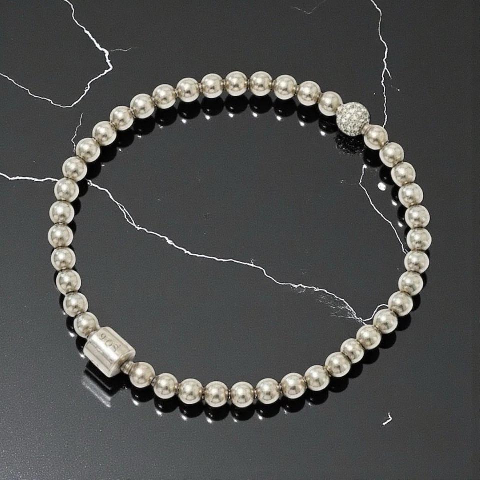 Autêntico PANDORA 925 Contas de Prata e Pavê Bola Corrente Charme Pulseira-Fecho de Barril - Imagem 1 de 4