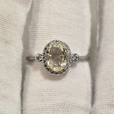 Светло-желтое лабораторно созданное цитриновое тройное родиевое покрытие серебристое кольцо размер: 7 - Изображение 1 из 4