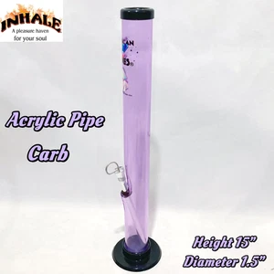 INHALE®️ 1.5X15" straight ACRYLIC WATER PIPE W CARB POKER MADE IN USA - Picture 1 of 4