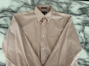 Lands’ End Shirt Men's 14.5-32 S Check Dress Shirt No Iron Pinpoint Orange Blue - Picture 1 of 4