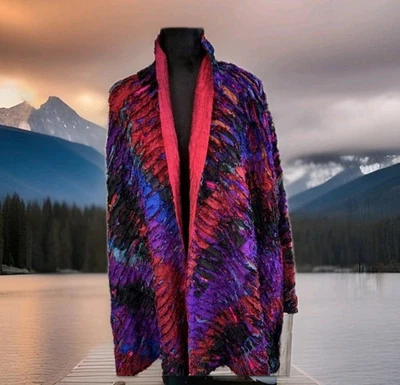 WOW Signed TIM HARDING ART TO WEAR  Fiber Silk Kimono  XL 1X 2X Be A Work Of Art - Image 1 of 4