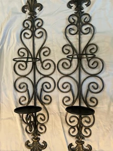 Schwarze Gusseisen Schnörkel Kerzenhalter schönes 2er Set mattschwarz 27 cm lang - Bild 1 von 10