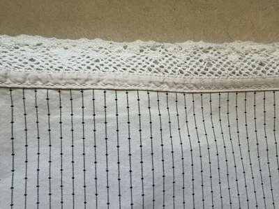 RALPH LAUREN COLD SPRING BLACK CREAM DOTS STRIPE TwinFlat Set Crochet Top Border - Image 1 of 4