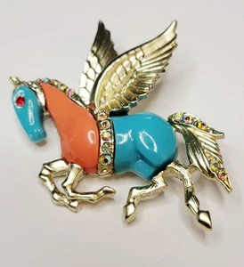 Vintage Brosche unsigniert Hattie Carnegie Pegasus 60er Jahre - Bild 1 von 9