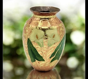 3 Inch Miniature Copper and enamel vase with calla lily pattern - Picture 1 of 7