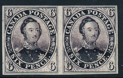 CANADA 1859, PRINCE ALBERT, 6 p, MINT IMPERF. PAIR, FALSE, FAUX STAMPS. #M38 - Image 1 of 2