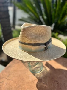 Borsalino Natural Wide Brim Panama Cuenca Straw Hat w/ Ombré Grosgrain Band - Picture 1 of 3