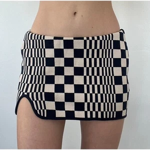 UO Tallulah Notch Sweater Mini Skirt Checkered Knit Y2K Slinky Festival Medium - Picture 1 of 8