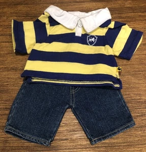 Build-A-Bear Polo Rugby Kragen Shirt Löwenwappen blau Jeansshorts für Jungen Teddy - Bild 1 von 8