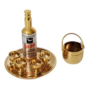 Dollhouse Miniatures Brass Barware White Horse Scotch Serving Set 7 Piece - Picture 1 of 13